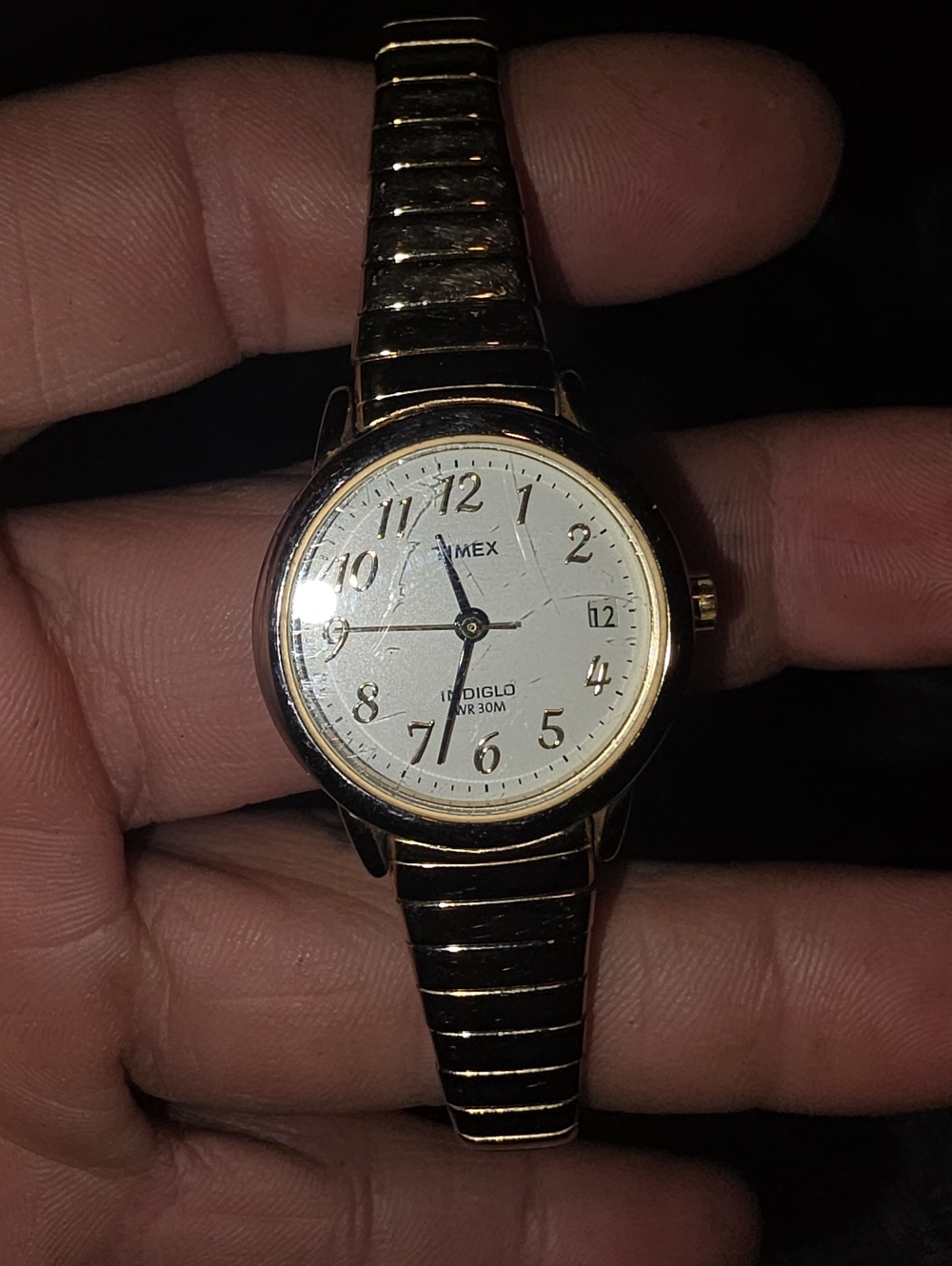 Timex Gold Tone Women's Watch with White Dial and Stretch Bracelet
